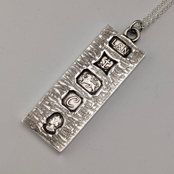 1977年 英国 純銀製 ジュビリーインゴットペンダント&純銀製チェーン 計32g L&N